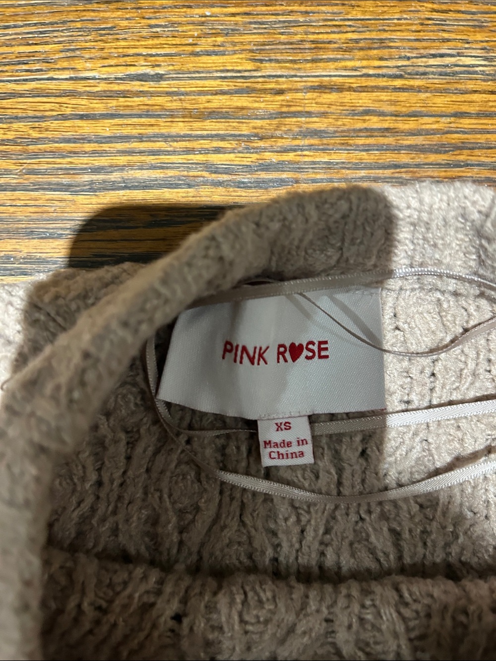 Pink Rose Taupe Cable-Knit Mock Neck Sweater - Picture 2 of 6